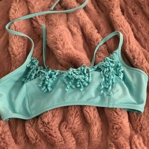 Sky Blue Bikini Halter Top with Fringe